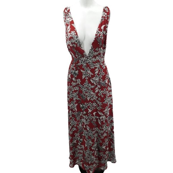 Lulus More Flower To Ya Rust Deep V Neck Open Spaghetti Strap Back Maxi Dress S - Picture 2 of 11
